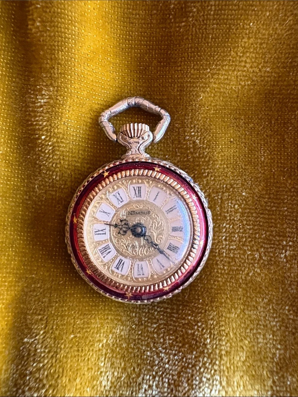 Vintage Namruf Red. Floral Pocket Watch Pendant